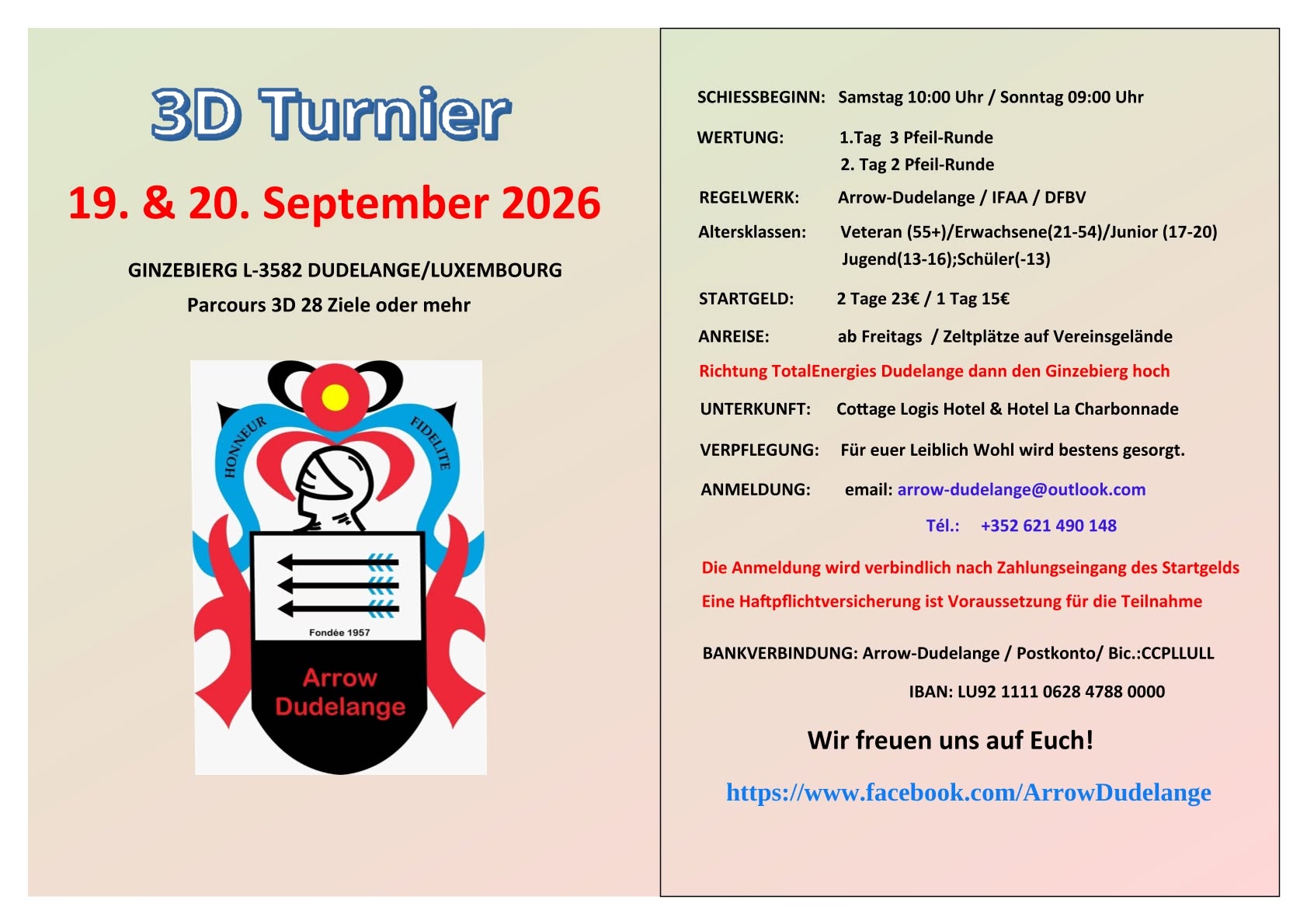 Offizielles Plakat des Bogensport-Turniers im September (Deutsch) – Arrow Club Dudelange